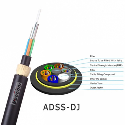 Alta Conexão ADSS Fibra Óptica Cable 24 Core SM Double Jacket Para Comunicação da Internet