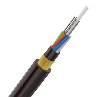 Casaco duplo ADSS 12 núcleo cabo de fibra óptica totalmente dielétrico preto PE revestimento fio de aramida para uso aéreo e polo a polo
