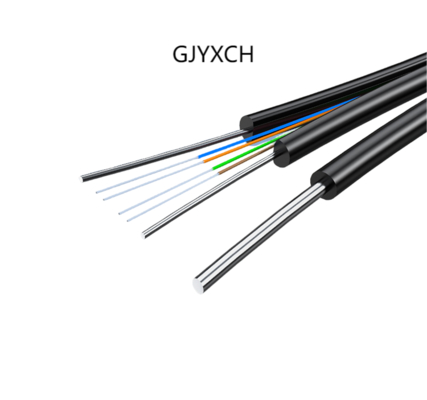 Cabo de fibra drop FTTH GJYXCH 4 núcleos G657A1 para exterior com mensageiro de fio de aço de 0,8 mm